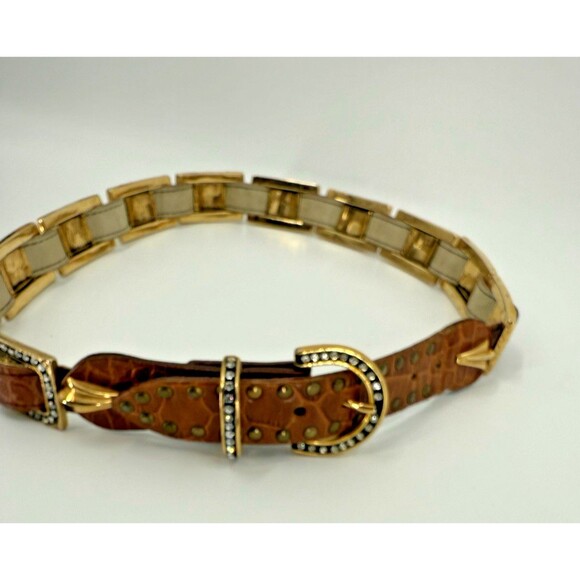 Vintage RARE 1990’s SAND CASTLE Studded Brass  Leather Rhinestone 1.25\